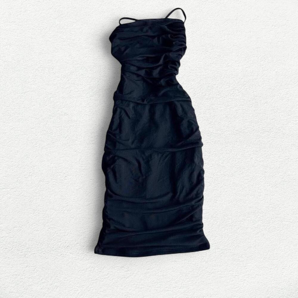 Oh Polly Everlasting Romance Cowl Neck Ruched Mini Dress in Black